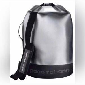 PACO RABANNE metallic large duffel, backpack bag. NWT.